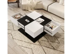 Mesa De Centro|Merax Mesa de centro brilhante - 70 x 70 x 35,5 cm - com 2 gavetas - aglomerado - branco + preto Multicor