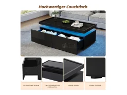 Hot Merax Mesa de centro brilhante para sala de estar - 95 x 45 x 35 cm - com LEDs + 2 gavetas - aglomerado - Preto