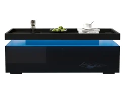 Hot Merax Mesa de centro brilhante para sala de estar - 95 x 45 x 35 cm - com LEDs + 2 gavetas - aglomerado - Preto
