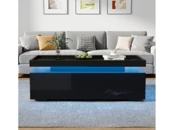 Hot Merax Mesa de centro brilhante para sala de estar - 95 x 45 x 35 cm - com LEDs + 2 gavetas - aglomerado - Preto