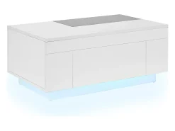 Mesa De Centro*ModernLuxe Mesa de centro brilhante 80×50×35,5 cm - Iluminação LED - 1 gaveta - Tampo extensível - + Preto Branco