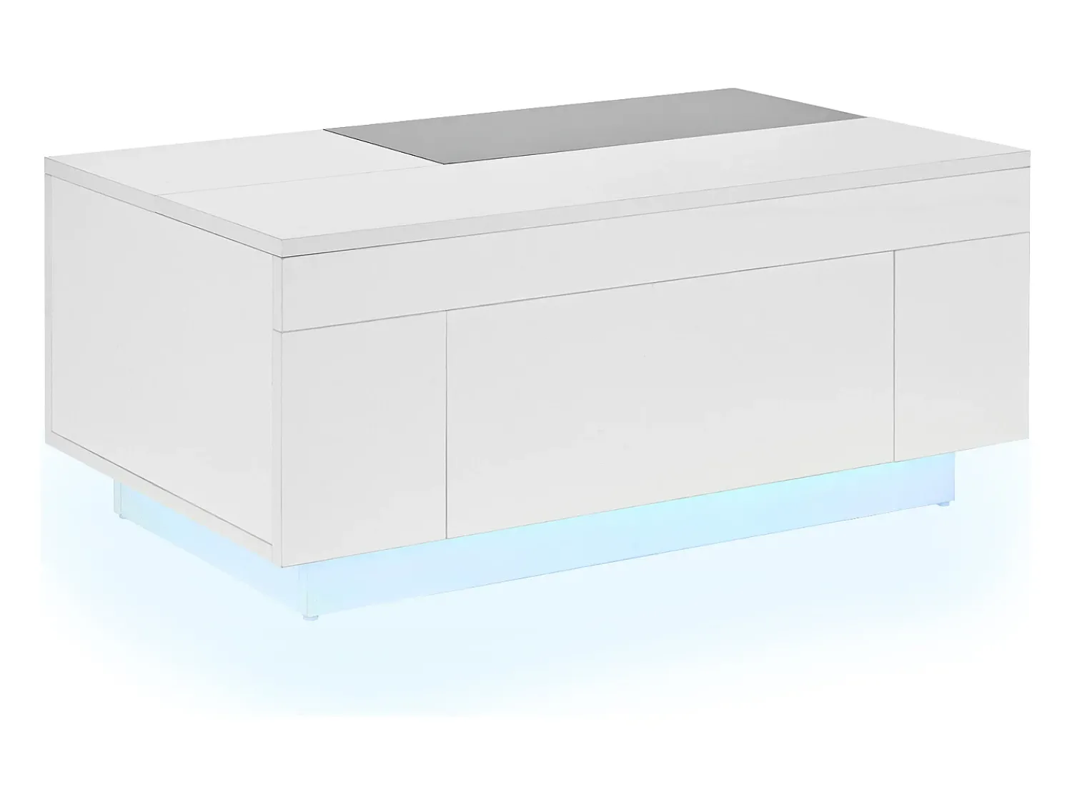 Mesa De Centro*ModernLuxe Mesa de centro brilhante 80×50×35,5 cm - Iluminação LED - 1 gaveta - Tampo extensível - + Preto Branco