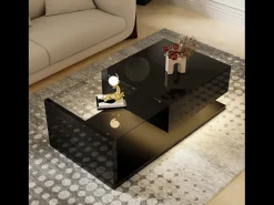 Merax Mesa de centro brilhante - 105 x 55 x 32,5 cm - Mesas laterais com vidro + LEDs + 1 gaveta - aglomerado -^ Mesa De Centro