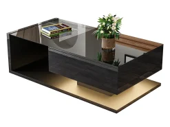 Merax Mesa de centro brilhante - 105 x 55 x 32,5 cm - Mesas laterais com vidro + LEDs + 1 gaveta - aglomerado -^ Mesa De Centro