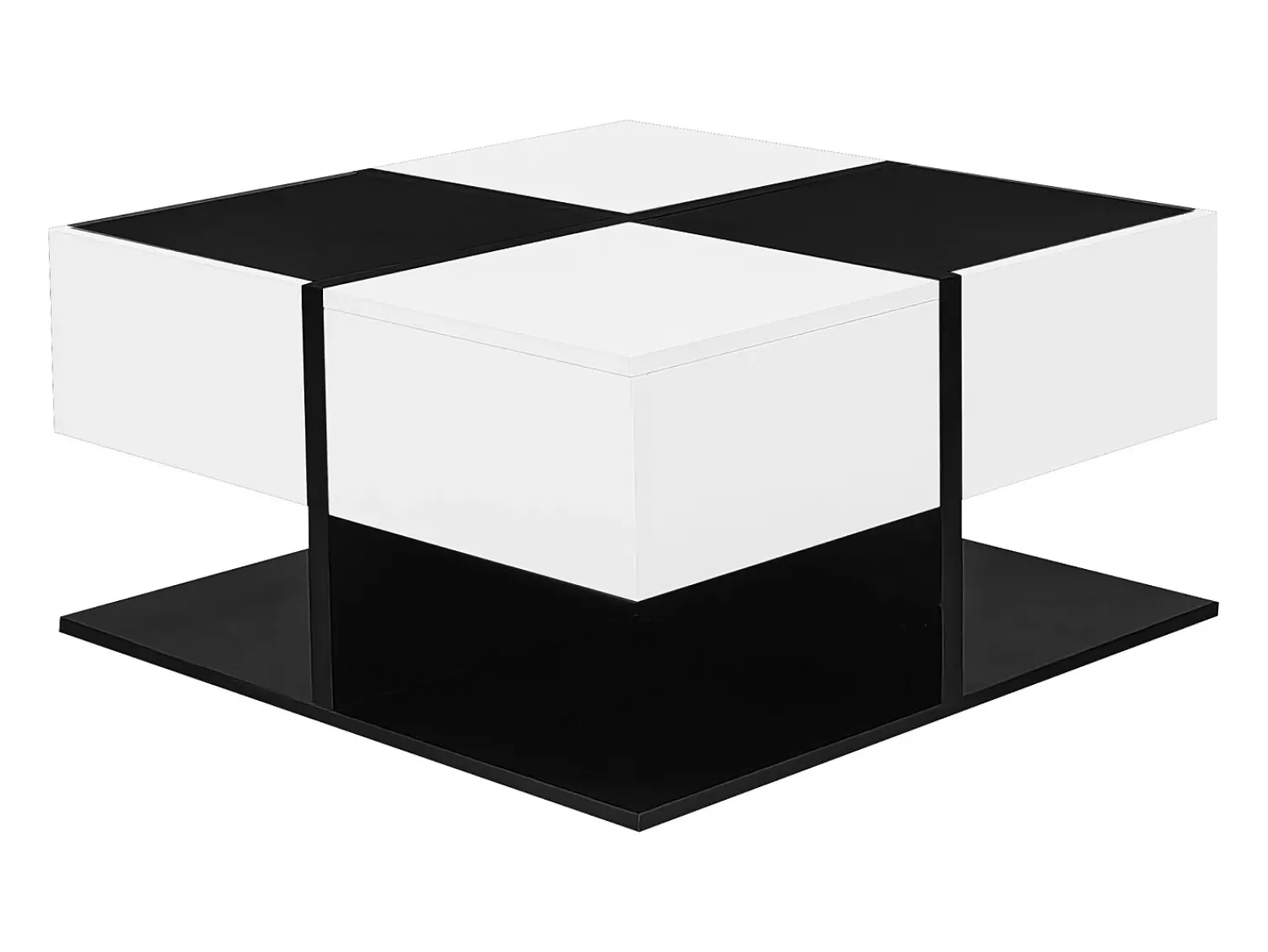 Mesa De Centro*ModernLuxe Mesa de centro brilhante 70×70×35,5 cm - quadrada - com 2 gavetas - painel de partículas - preto e branco Preto / Branco