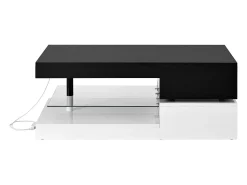 Mesa De Centro|ModernLuxe Mesa de centro brilhante 90×45×35,5 cm - com iluminação LED - prateleira de vidro - painel de partículas - preto + branco Preto / Branco
