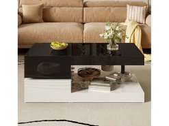 Mesa De Centro|ModernLuxe Mesa de centro brilhante 90×45×35,5 cm - com iluminação LED - prateleira de vidro - painel de partículas - preto + branco Preto / Branco
