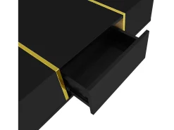 Mesa De Centro* Mesa de centro brilhante com 2 gavetas, pernas em metal, moderna e simples, mesa de sala, mesa de apoio de varanda preta Preto