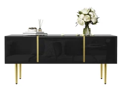 Mesa De Centro* Mesa de centro brilhante com 2 gavetas, pernas em metal, moderna e simples, mesa de sala, mesa de apoio de varanda preta Preto