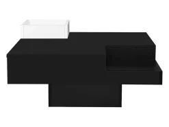 Mesa de centro brilhante com LED, mesa lateral com caixa de arrumação removível, e branco.^ Mesa De Centro