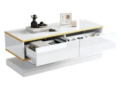 Sale Merax Mesa de centro brilhante - 100 x 50 x 38 cm - com 2 gavetas - mesa lateral - aglomerado - Branco