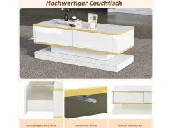 Sale Merax Mesa de centro brilhante - 100 x 50 x 38 cm - com 2 gavetas - mesa lateral - aglomerado - Branco