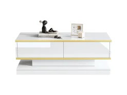 Sale Merax Mesa de centro brilhante - 100 x 50 x 38 cm - com 2 gavetas - mesa lateral - aglomerado - Branco