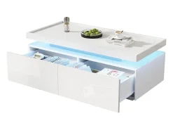 Best Merax Mesa de centro brilhante para sala de estar - 95 x 45 x 35 cm - com LEDs + 2 gavetas - aglomerado - Branco