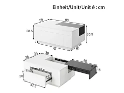 Discount Merax Mesa de centro brilhante - 80 x 50 x 35,5 cm - tampo extensível + 1 gaveta + LEDs - MDF - Branco