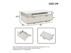 ModernLuxe Mesa de centro brilhante 90×45×35,5 cm - 2 gavetas - com iluminação LED - com vidro temperado -^ Mesa De Centro