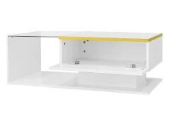 Discount Merax Mesa de centro brilhante - 90 x 50 x 32,5 cm - com vidro + efeito LED + armazenamento - aglomerado - Branco