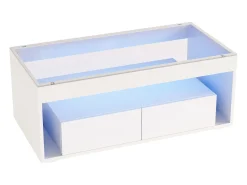 Mesa De Centro|ModernLuxe Mesa de centro brilhante 100x50x40 cm - com 2 gavetas - com iluminação LED - Tampos de vidro - Branco