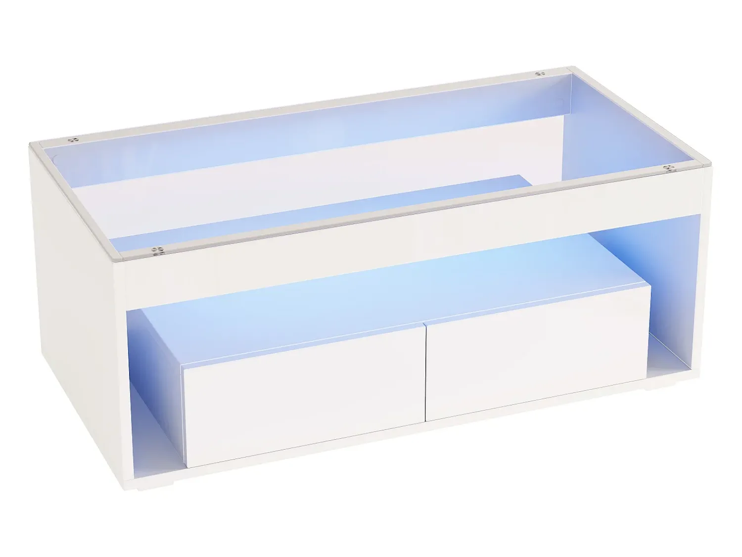 Mesa De Centro|ModernLuxe Mesa de centro brilhante 100x50x40 cm - com 2 gavetas - com iluminação LED - Tampos de vidro - Branco