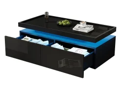 ModernLuxe Mesa de centro brilhante 95×45×35 cm - com iluminação LED - com 2 gavetas - Painel de partículas -^ Mesa De Centro