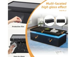 ModernLuxe Mesa de centro brilhante 95×45×35 cm - com iluminação LED - com 2 gavetas - Painel de partículas -^ Mesa De Centro