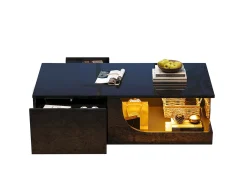 New Merax Mesa de centro brilhante - 100 x 50 x 30 cm - com 2 gavetas + LEDs - base de vidro temperado - MDF - Preto
