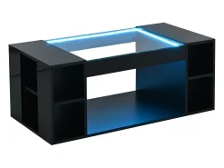 Sale ModernLuxe Mesa de centro brilhante 100x50x40cm - con iluminação LED - Armazenamento aberto - Tampos de vidro temperado - MDF - Preto