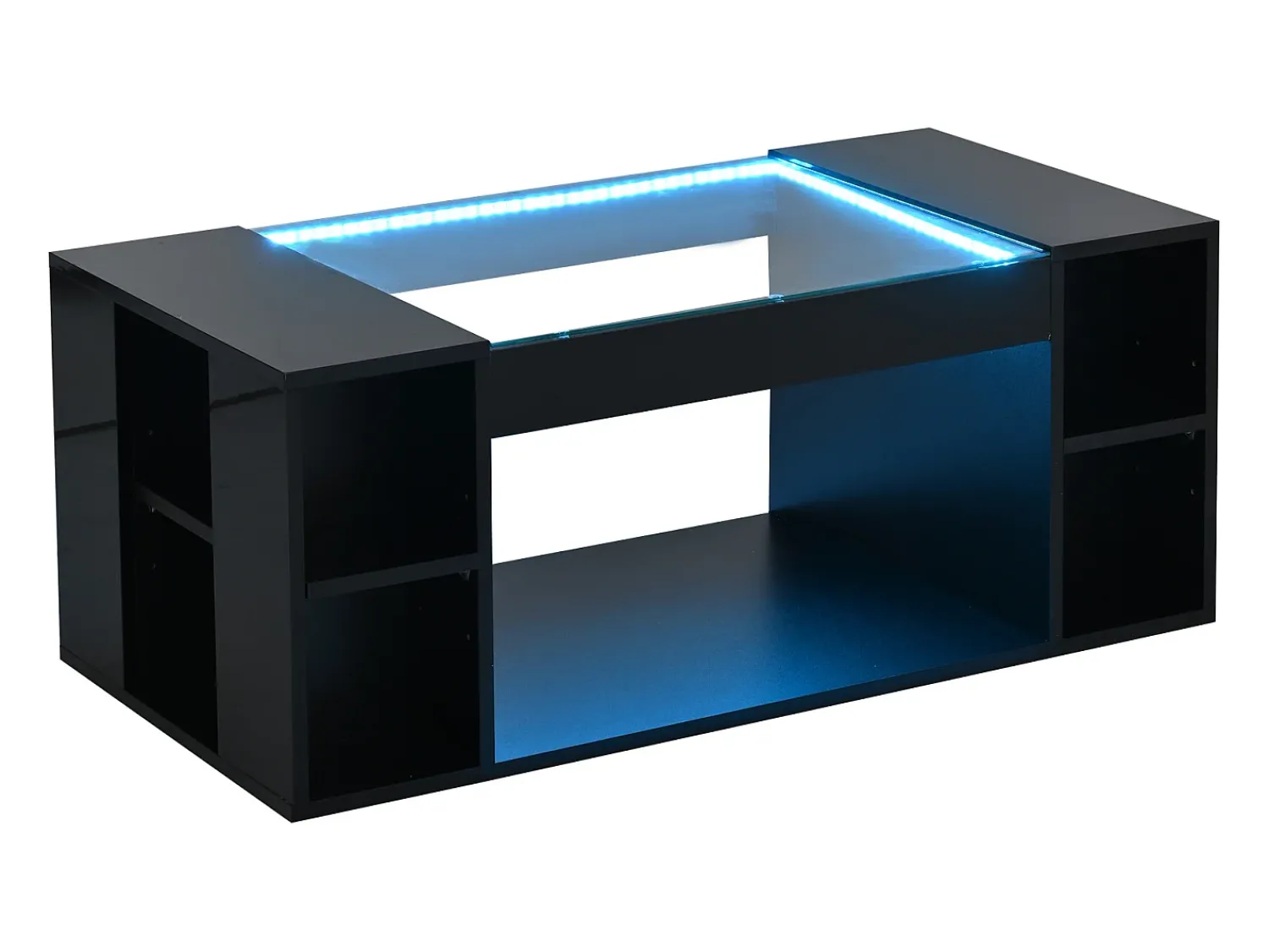 Sale ModernLuxe Mesa de centro brilhante 100x50x40cm - con iluminação LED - Armazenamento aberto - Tampos de vidro temperado - MDF - Preto