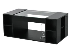 Sale ModernLuxe Mesa de centro brilhante 100x50x40cm - con iluminação LED - Armazenamento aberto - Tampos de vidro temperado - MDF - Preto