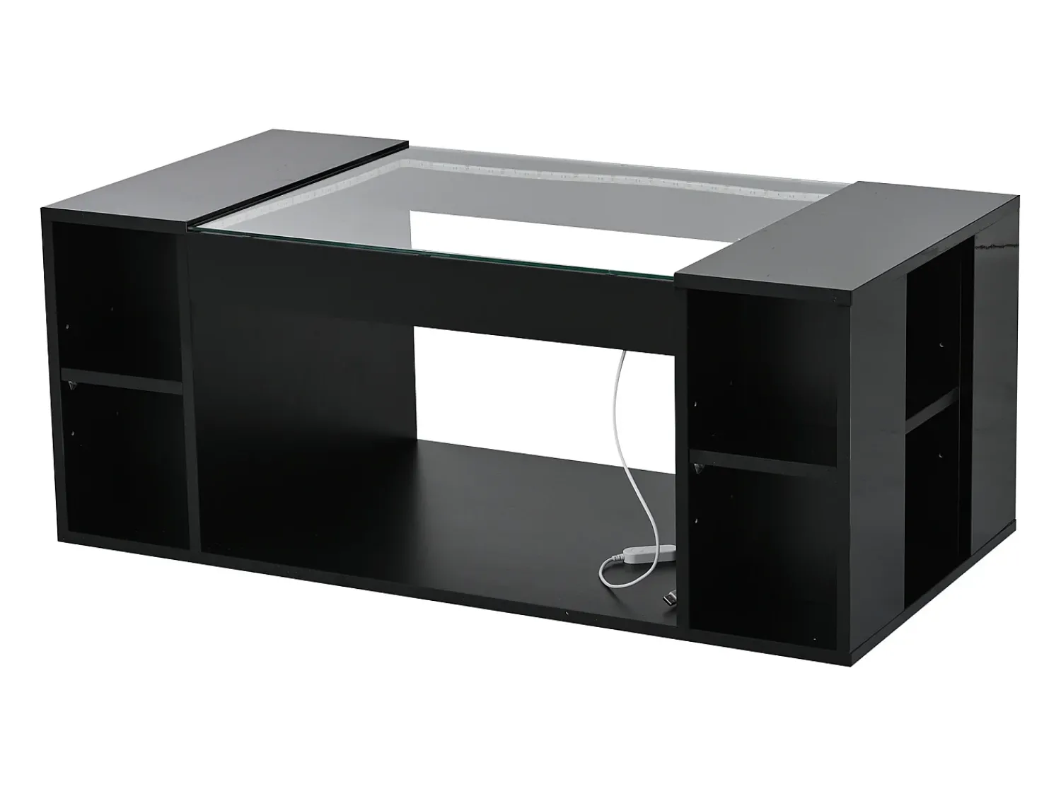 Sale ModernLuxe Mesa de centro brilhante 100x50x40cm - con iluminação LED - Armazenamento aberto - Tampos de vidro temperado - MDF - Preto