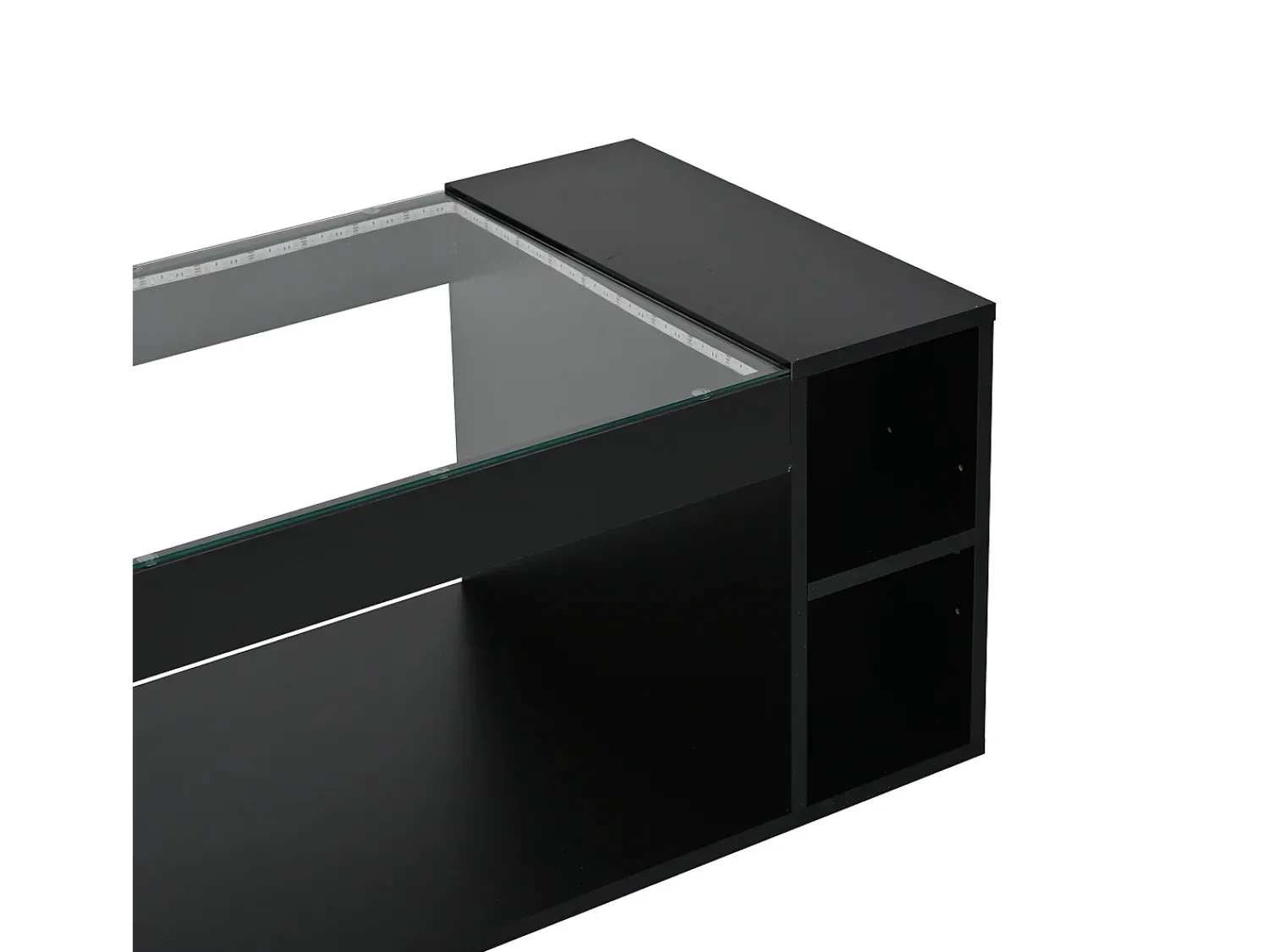Sale ModernLuxe Mesa de centro brilhante 100x50x40cm - con iluminação LED - Armazenamento aberto - Tampos de vidro temperado - MDF - Preto