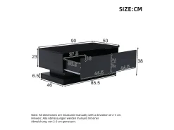 Merax Mesa de centro brilhante - 90 x 50 x 38 cm - mesa de sofá com 2 gavetas + LEDs - aglomerado -^ Mesa De Centro