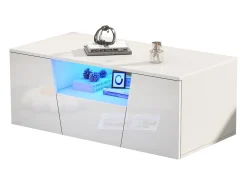 Hot Merax Mesa de centro brilhante - 100 x 50 x 40 cm - com LEDs + 2 portas + 1 gaveta - aglomerado - Branco