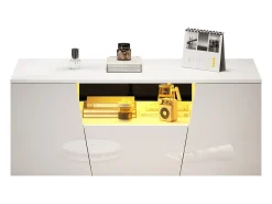 Hot Merax Mesa de centro brilhante - 100 x 50 x 40 cm - com LEDs + 2 portas + 1 gaveta - aglomerado - Branco