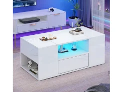ModernLuxe Mesa de centro brilhante 100x50x40 cm - con 1 gaveta e compartimentos de armazenamento - con iluminação LED - Painéis de partículas -^ Mesa De Centro