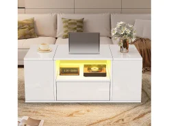 ModernLuxe Mesa de centro brilhante 100x50x40 cm - con 1 gaveta e compartimentos de armazenamento - con iluminação LED - Painéis de partículas -^ Mesa De Centro