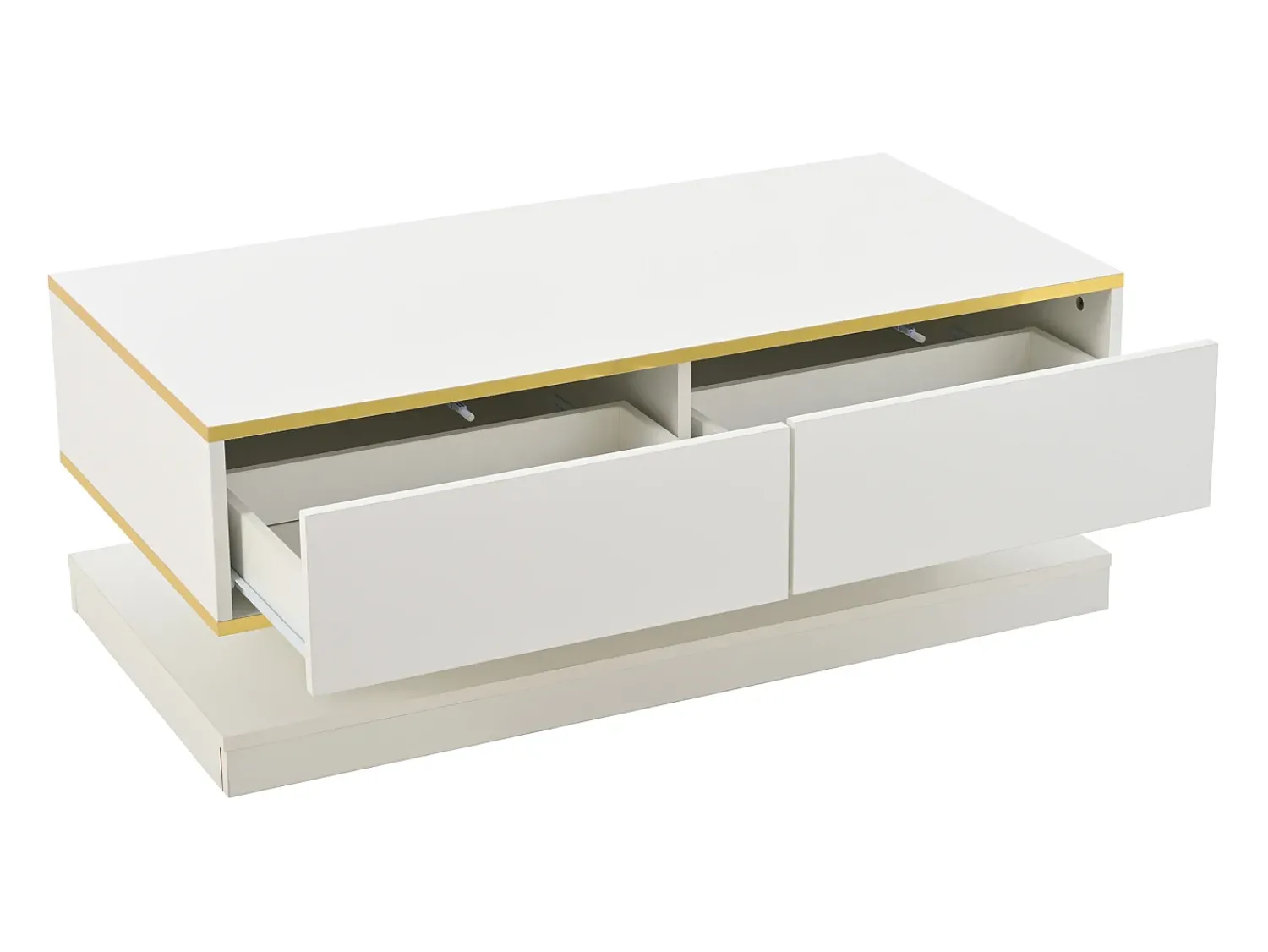 Mesa De Centro|ModernLuxe Mesa de centro brilhante 100×50×38 cm - 2 gavetas - acabamento dourado - painel de partículas - Branco