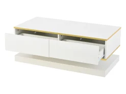 Mesa De Centro|ModernLuxe Mesa de centro brilhante 100×50×38 cm - 2 gavetas - acabamento dourado - painel de partículas - Branco