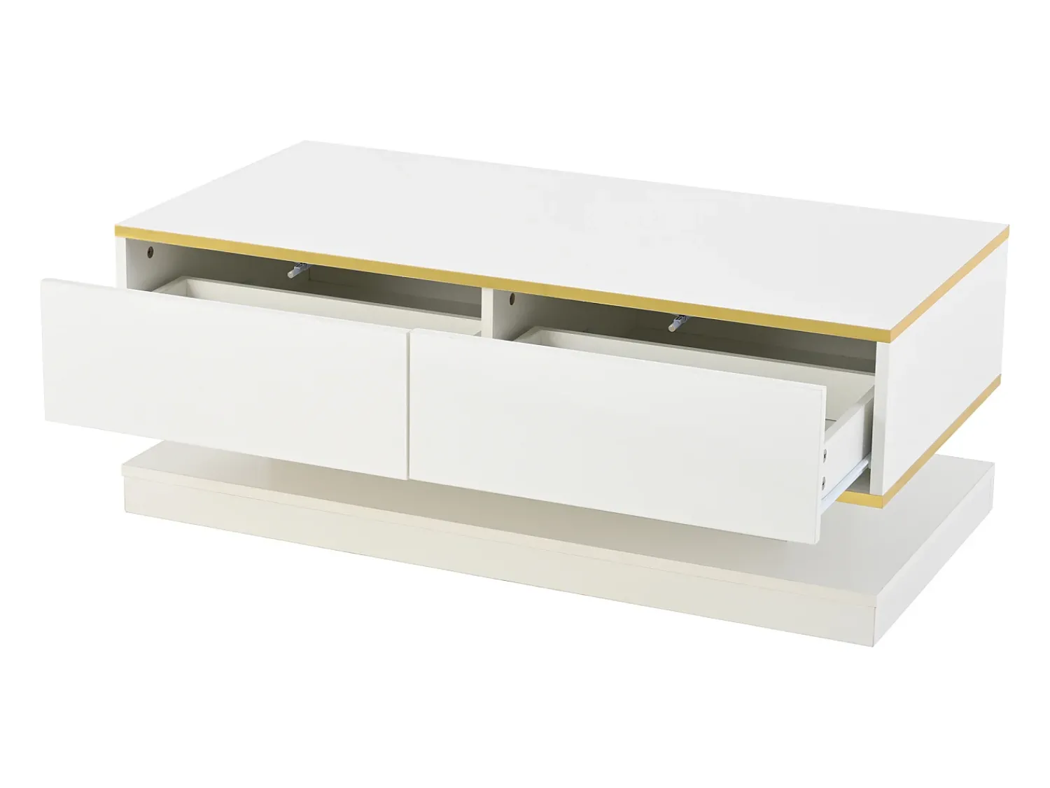 Mesa De Centro|ModernLuxe Mesa de centro brilhante 100×50×38 cm - 2 gavetas - acabamento dourado - painel de partículas - Branco