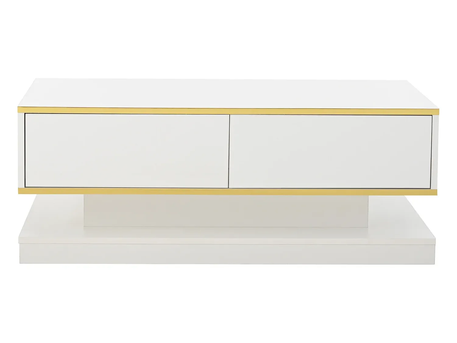 Mesa De Centro|ModernLuxe Mesa de centro brilhante 100×50×38 cm - 2 gavetas - acabamento dourado - painel de partículas - Branco