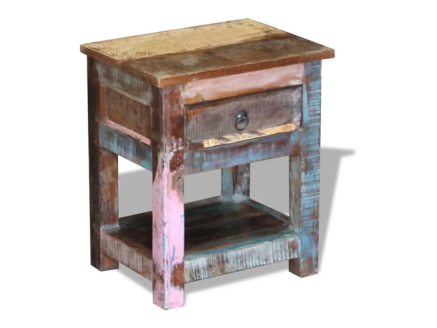 Mesa De Centro| Mesa de centro c/ 1 gaveta madeira reciclada sólida 43x33x51 cm PT785707 Multicor
