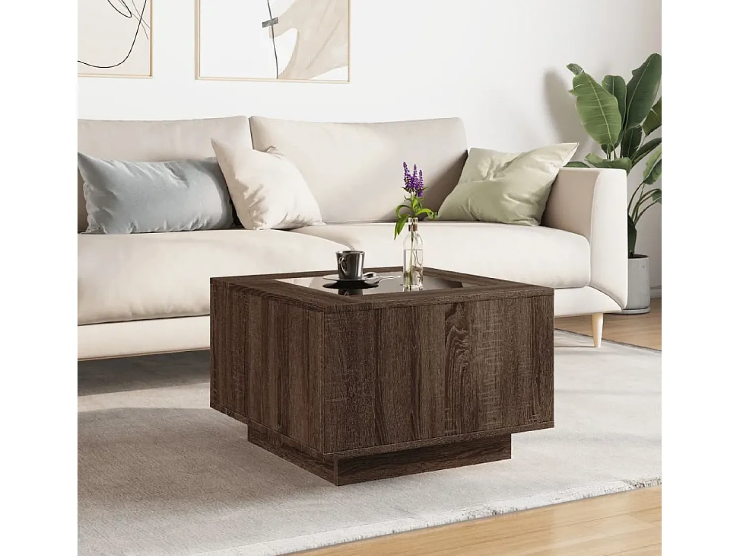 Mesa De Centro*vidaxl Mesa de centro c/ LEDs 60x60x40 cm derivados de madeira Natural claro