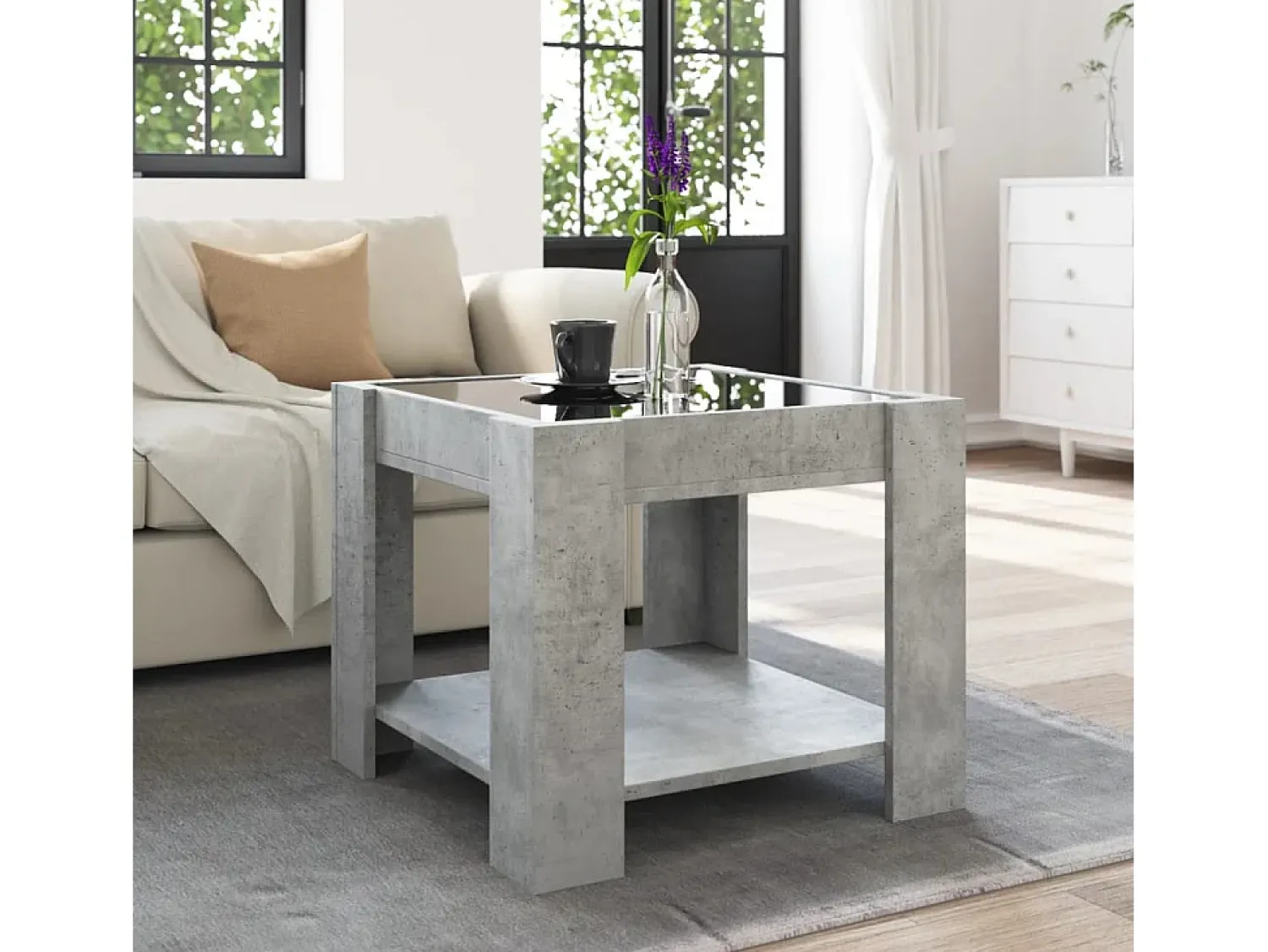 Mesa De Centro*vidaxl Mesa de centro c/ LEDs 53x53x45 derivados de madeira Cinzento