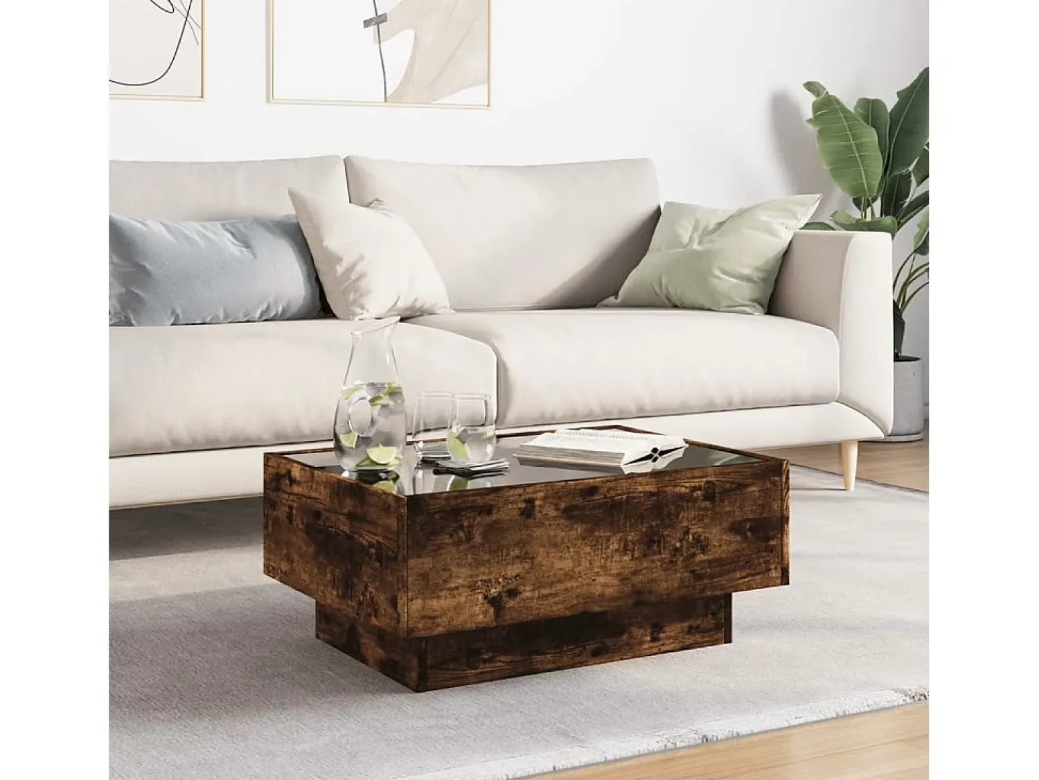 Sale vidaxl Mesa de centro c/ LEDs 70x50x30 cm derivados de madeira Natural claro