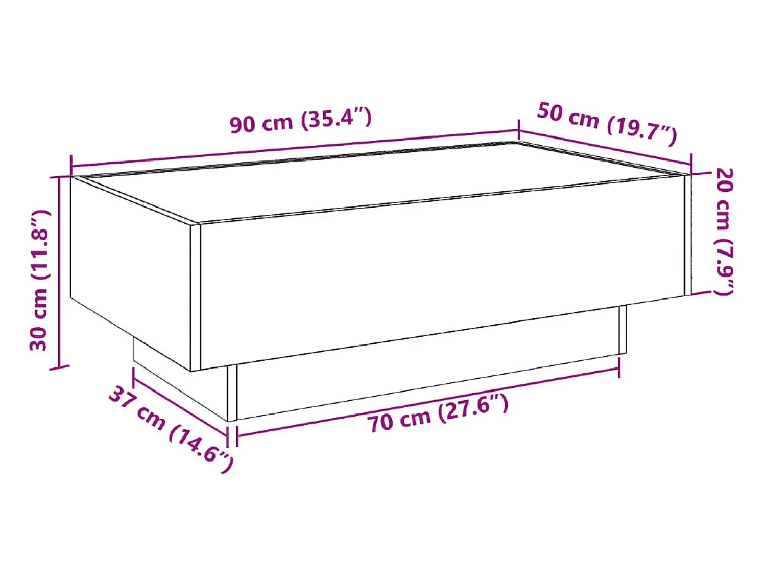 vidaxl Mesa de centro c/ LEDs 90x50x30 cm derivados de madeira^ Mesa De Centro