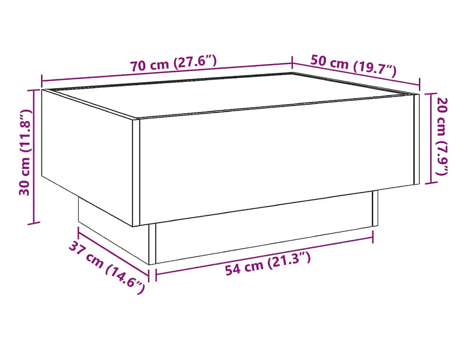 Clearance vidaxl Mesa de centro c/ LEDs 70x50x30 cm derivados de madeira Cinzento