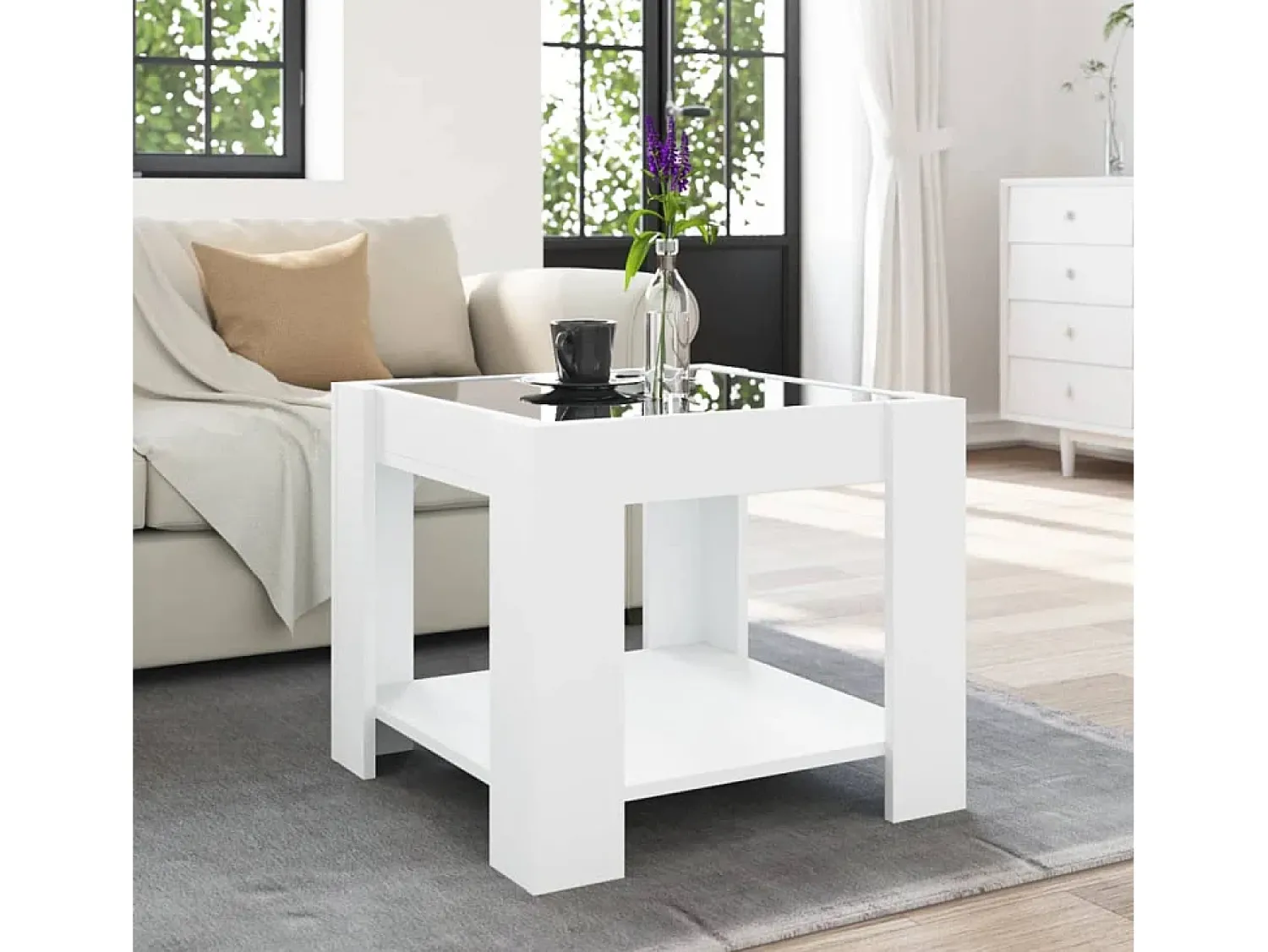 vidaxl Mesa de centro c/ LEDs 53x53x45 cm derivados de madeira^ Mesa De Centro
