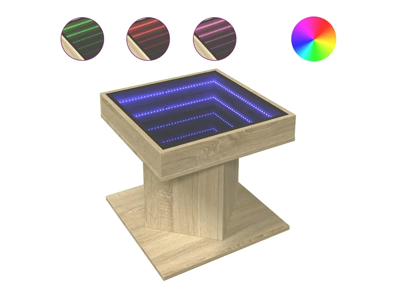 Mesa De Centro|vidaxl Mesa de centro c/ LEDs 50x50x45 madeira processada Natural claro