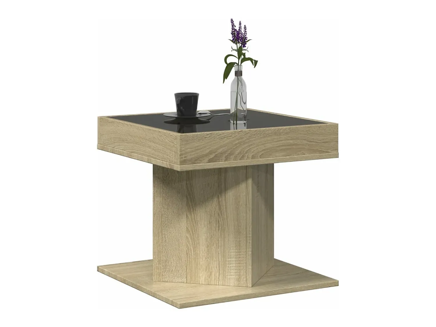 Mesa De Centro|vidaxl Mesa de centro c/ LEDs 50x50x45 madeira processada Natural claro