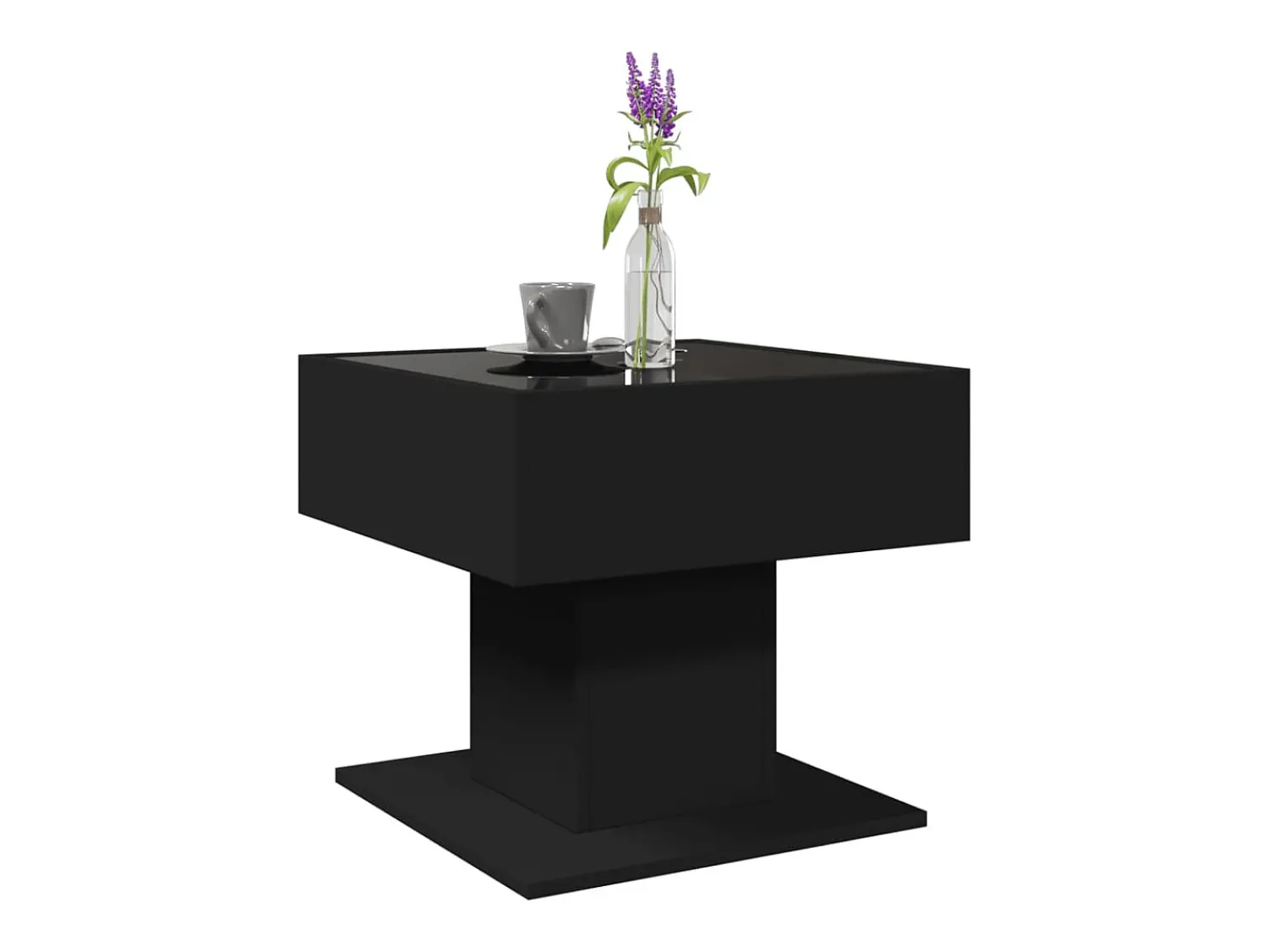 Outlet vidaxl Mesa de centro c/ LEDs 50x50x45cm contraplacado brilhante Preto